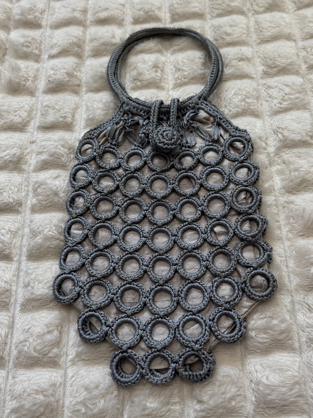 Tote Le Monde Gray Crochet Evening Formal Cocktail Clutch Bag